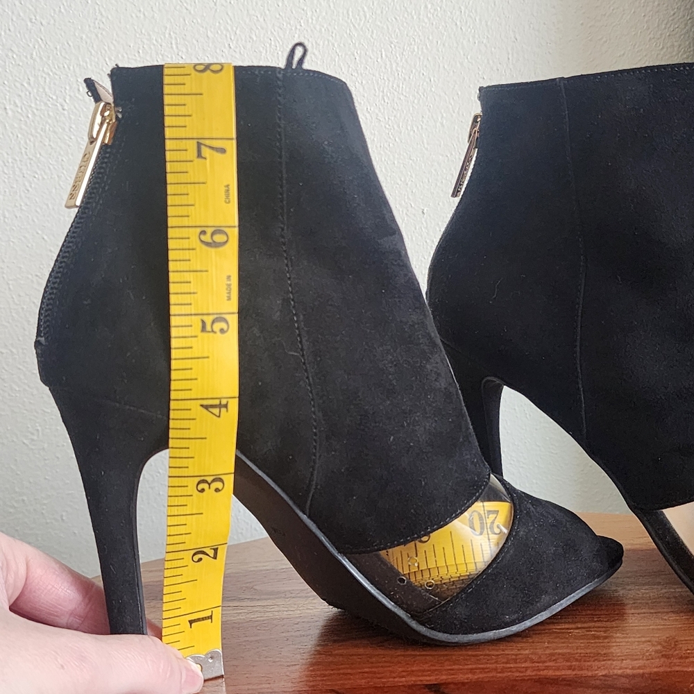 Guess Peep Toe Booties In Black Suede And Clear PVC Size 7.5 - Picture 11 of 11